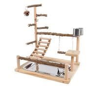 Parrot Wooden Playground, Ladder Exercise Stand, Stainless Steel Cup With Tray Design, Suitable For Cockatiel, Bird Helper, Playground Easy Use for Conure Finch Lovebird Home Cage Training