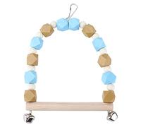 Parrot Wooden Swing with Colored Blocks and Bell, Small Medium Size, 15cm x 23cm - Natural Wood Construction, Easy to Install, Engaging Pet Bird Toy