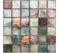 Parrotile Antique 2'' x 2'' Glass Squared Tile Glazed Red Grey Grid Mosaic Wall Backsplash Tile PT31 (Box of 5 Sheets)