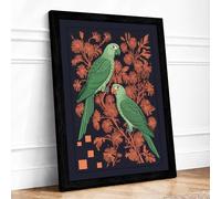 Parrots Among Blooms Tropical Framed Wall Art Print A4 (29.7×21cm) Black, Wall Decor for Living Room, Bedroom, Office & Home, Ready to Hang, Art Gift