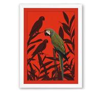 Parrots Among Foliage Tropical Framed Wall Art Print A1 (84.1×59.4cm) White, Wall Decor for Living Room, Bedroom, Office & Home, Ready to Hang, Art Gift