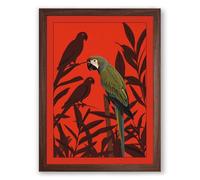 Parrots Among Foliage Tropical Framed Wall Art Print A4 (29.7×21cm) Walnut, Wall Decor for Living Room, Bedroom, Office & Home, Ready to Hang, Art Gift