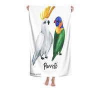 Parrots Bath Towels Australian Animals Birds Watercolor Wildlife On A White Background Yellow White Blue Green Men Women Absorbent Quick Dry Oversized Bath Towel for Pool Bathroom Travel
