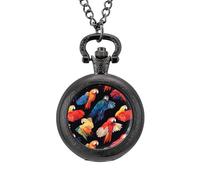 Parrots Birds Vintage Pocket Watches Roman Numerals Quaretz Watch with Chain Christmas Birthday Gifts Black-Style