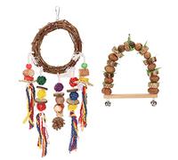 parrots Chewing and Climbing Toys with Wood Blocks, Nuts, Rattan Corn Cobs, and Multicolored Cotton Rope Swing Hanging circle for Entertainment and Resting Space, Includes Safe an