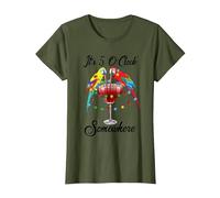 Parrots Drinking Margarita It's 5 O'clock Somewhere T-Shirt, Women, Olive Green, Small