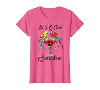 Parrots Drinking Margarita It's 5 O'clock Somewhere T-Shirt, Women, Pink Heather, Medium