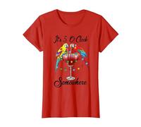 Parrots Drinking Margarita It's 5 O'clock Somewhere T-Shirt, Women, Red, X-Small
