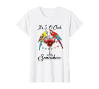 Parrots Drinking Margarita It's 5 O'clock Somewhere T-Shirt, Women, White, X-Large