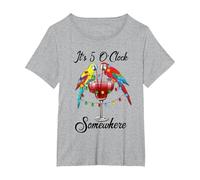 Parrots Drinking Margarita It's 5 O'clock Somewhere T-Shirt, Women's Plus, Heather Grey, 4X