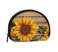 Parrots Mini Coin Purse Pouch Change Holder, Shell Shape Zip Around Wallet,Credit Card Holder for Women, Paint Wooden Board Sunflower, One Size, Classic