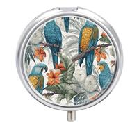 Parrots on Branches Round Pill Box 3 Compartment Small Pill Box Round Portable Pill Case to Hold Vitamins Medication Fish Oil and Supplements Travel Purse Pocket Gift