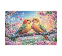 Parrots Touching Beaks with Hearts 1000 Piece Jigsaw Puzzle for Adults Teens Music Room Decor Creative Outlet Whimsical Artwork for Musicians 1000 PCS