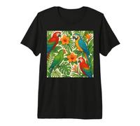 Parrots Tropical Nature Floral Flowers Exotic Birds, Parrots Premium T-Shirt