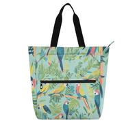Parrots Tropical Plants Green Kids Cute Tote Bags for Kids Students Adults, Gothic Large Library Book Tote Shopping Bag with Zipper Handles for College Shopping Beach Rainbow school
