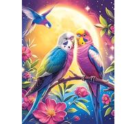 Parrots with Flowers Under Moon 500 Piece Pack Classic Jigsaw Puzzle Wildlife Plant Couple Puzzle Partners Ultra Difficult Wall Decor Easter New Year Cardboard 500 PCS
