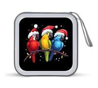 Parrots with Santa Hats Christmas CD Case Portable DVD Storage Small CD Holder Organizer for Home Travel