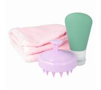 PARSA Beauty Hair Travel Set 3 Pieces - Hair Turban, Shampoo Brush & Travel Bottle - Travel Hair Care - Microfibre, Ergonomic Design, Compact, Lightweight, Absorbent, Travel Safe