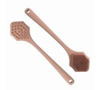 PARSA Beauty Silicone Bath Brush with Handle, Terracotta, for Back & Body, Gentle Massage, Hygienic Cleaning, Manual