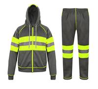 Parsa Fashions Hi Vis Grey Tracksuit Mens High Visibility Reflective Tape Band Safety Rainsuit Hooded Top Lightweight Sizes Small to 3XL (Grey-Yellow, M)