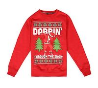 Parsa Fashions® Unisex Limited Edition Ugly Christmas Dabbin Through The Snow Sleigh Bells Sweatshirt Elf Santa Novelty Vintage Retro Jumper Xmas Funny Gift - Age 7-13 (9-10 Years, Red)