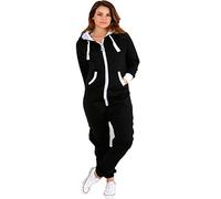 Parsa Fashions ® Womens Plain Zipper Onesie Ladies Onepiece All in One Hooded Zip Up Overall Jumpsuit Playsuit S-XL 8-16 (XXXXXL, Black)