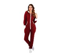 Parsa Fashions ® Womens Plain Zipper Onesie Ladies Onepiece All in One Hooded Zip Up Overall Jumpsuit Playsuit S-XL 8-16 (XXXXXL, Wine)