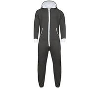Parsa Fashions ® Womens Plain Zipper Onesie Ladies Onepiece All in One Hooded Zip Up Overall Jumpsuit Playsuit S-XL 8-16 (XXXXXL, Charcoal - White)