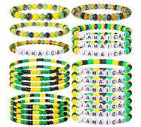 ParsNuntio Jamaica Flag Color Beaded Stretch Bracelets Bulk Pack, Jamaican Independence Day Patriotic Party Favors, Goodie Bag Fillers, 22 Pack