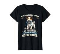 Parson Russell Terrier Ate My Excuses Now We Walk Value Graphic T-Shirt, Women, Black, M