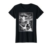 Parson Russell Terrier UFO Alien Abduction Dog Selfie Value Graphic T-Shirt, Women, Black, M