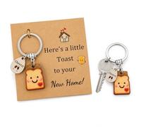 Parspetil Housewarming Gift Toast Keyring for New Home, Cute Bread Keychain with Cheers Tag, New Home Gift for Couples Women Men Friends Homeowners