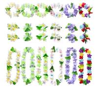 PARSUP 24pcs Hawaiian Leis Party Decorations, Flowers Necklace Headband Bracelet, Tropical Aloha Luau Hawaiian Party Night Bar Vacation Accessories for Women Men Adult