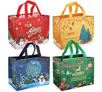 PARSUP 4PCS Christmas Gift Bags,Christmas Tote Bags with Handles, 2023 Christmas Treat Bags, Multifunctional Non-Woven Christmas Bags for Gifts Wrapping Shopping, Xmas Party Supplies, 32.5×25×17cm