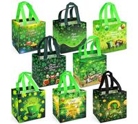 PARSUP 8PCS St Patricks Day Reusable Gift Bags, Irish Treat Bags with Handles, Saint Patrick's Day Party Bags, Multifunctional Non-Woven Bags for Gifts Wrapping, Irish Party Supplies, 7.9"×7.9"×5.9"