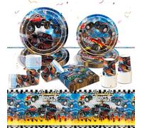 Part Decorations Boys- Truck Birthday Tableware Set Racing Car Themed Party Supplies Wheels Paper Plates Cups Napkins Tablecloth Party Favors for Kids Car Lovers Baby Shower Deco