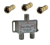 Part King 2 Way Splitter Kit with Gold Plated F Connectors - Split Aerial Freeview Cable TV etc