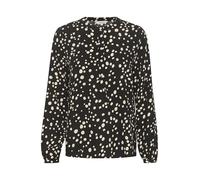 Part Two Women's Blouse Band Collar Round Neck Relaxed Fit Long Sleeves, Black Dot Print, 16 (XL)