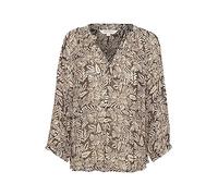 Part Two Women's Blouse V-Notch Neckline 3/4 Sleeves Relaxed Fit Fabric, Black Leaf Print, 12 (M)