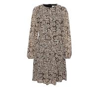 Part Two Women's Dress Knee Length Long Sleeves Crew Neck Chiffon Fit and Flare, Black Leaf Print, UK 6