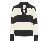 Part Two Women's Pullover V-Notch Neck Johnny Collar Casual Fit Rib Knit, Dark Navy Bold Stripe, XL