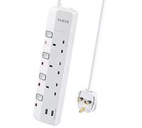 PARTH 3 Socket, 2 Metre Extension Lead with USB Slots for Space Saving
