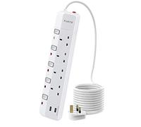 PARTH 3m Extension Lead with 2 USB Slots,Surge Protected,4 Way,White