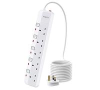 PARTH 3M Surge Protected Extension Lead With Switches 5 Way Sockets Extension Lead UK Power Strip With 3 Metre Extension Cord Wall Mounted 5 Gang Plug Extension Sockets 3250W/13A