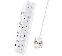 PARTH 4 Way Protected Extension Lead with Individual Switches 2m Long Cable Safety Wall Mounted Extension Cord for UK Plugs 3250w 13Amp Multi Sockets 2 Metre Power Strip for Home Office School Hotel