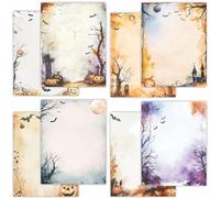 PARTH IMPEX 56 Sheets Halloween Writing Paper 8.5x11 - Letter Size Stationery Rustic Old Looking Letterhead Printer Paper - 120gsm Thick Decorative Double-sided Design