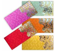PARTH IMPEX Shagun Gift Envelope for Cash (Pack of 50) 7.5" x 3.5" Peacock Feather Gold Silver Foil Stamping Assorted Color Money Holder Card for Christmas Diwali Birthday Wedding Graduation