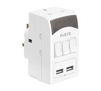 PARTH Plug Adaptor UK, 3 Sockets Power Extension Adapter, with 2 USB Ports