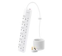 PARTH Surge Protected Extension Lead 10m Cable - 6 Plugs Extension Socket 10 Metre - Extra Long Heavy Duty Power Extension Cord with Switches/Wall Mounted Electric Surge Protection Extension Lead