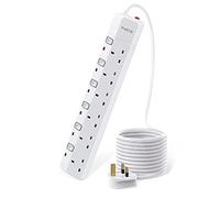 PARTH Surge Protected Extension Lead 3m Cable - 6 Way Surge Protection Multi Plug Extension with Individual Switches - UK Sockets Wall Mounted Power Strip 13A/3250W for Home, Motorhome, Travel, Office